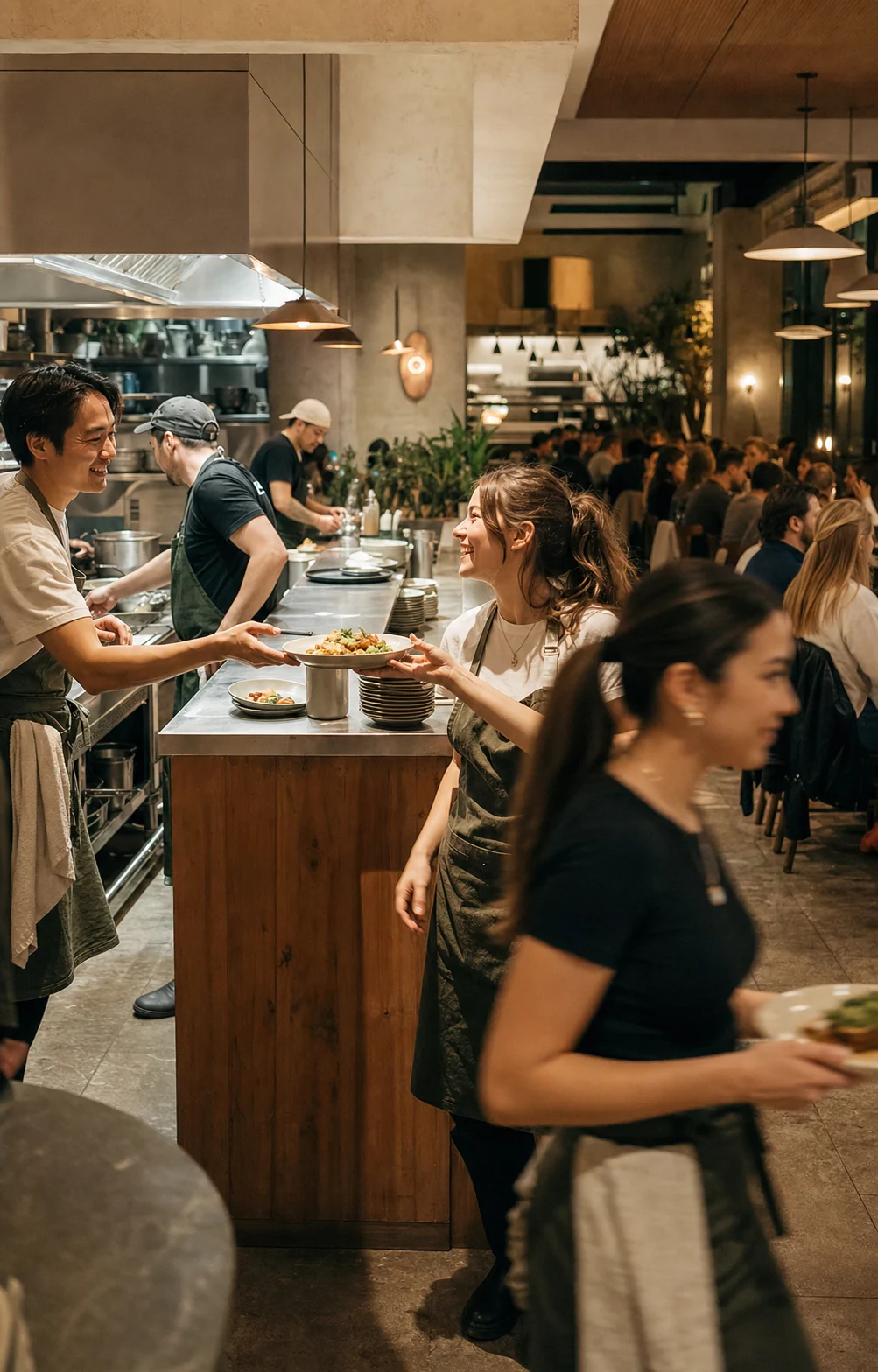 A busy restaurant team moving through Friday dinner service